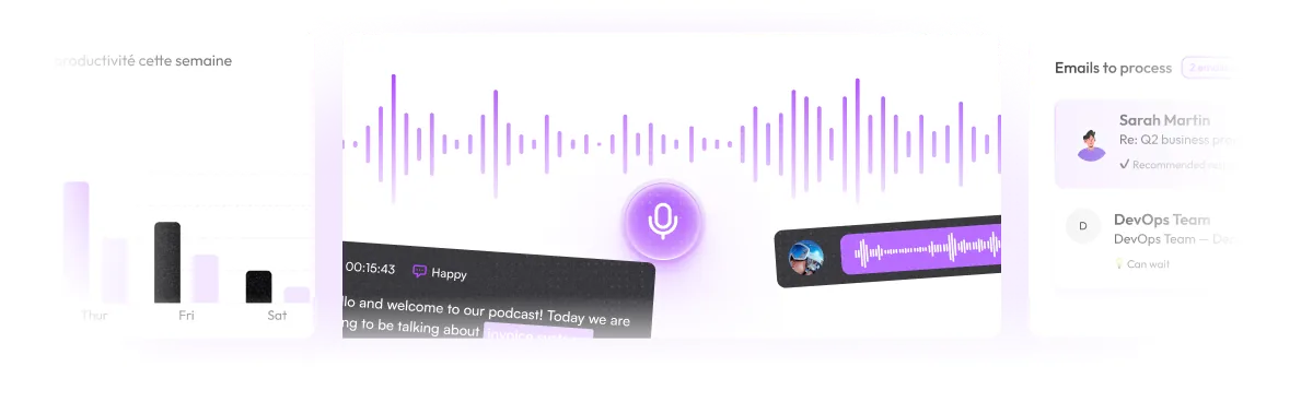 Transcription d'un enregistrement audio dans Dalenda, avec sa forme d'onde et le texte généré